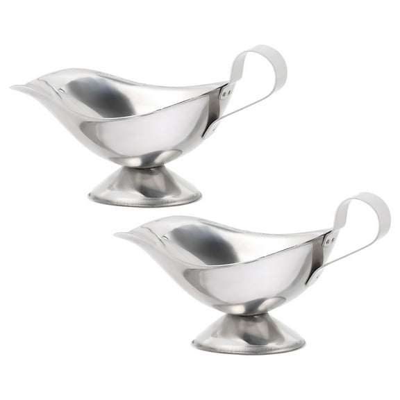 2pcs Stainless Steel Gravy Boat with Handle 5 oz Sauce Server for Syrups, Salad Dressings, Creamer, Broth, Home and Restaurant Use
