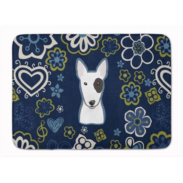 Carolines Treasures BB5060RUG Blue Flowers Bull Terrier Machine Washable Memory Foam Mat
