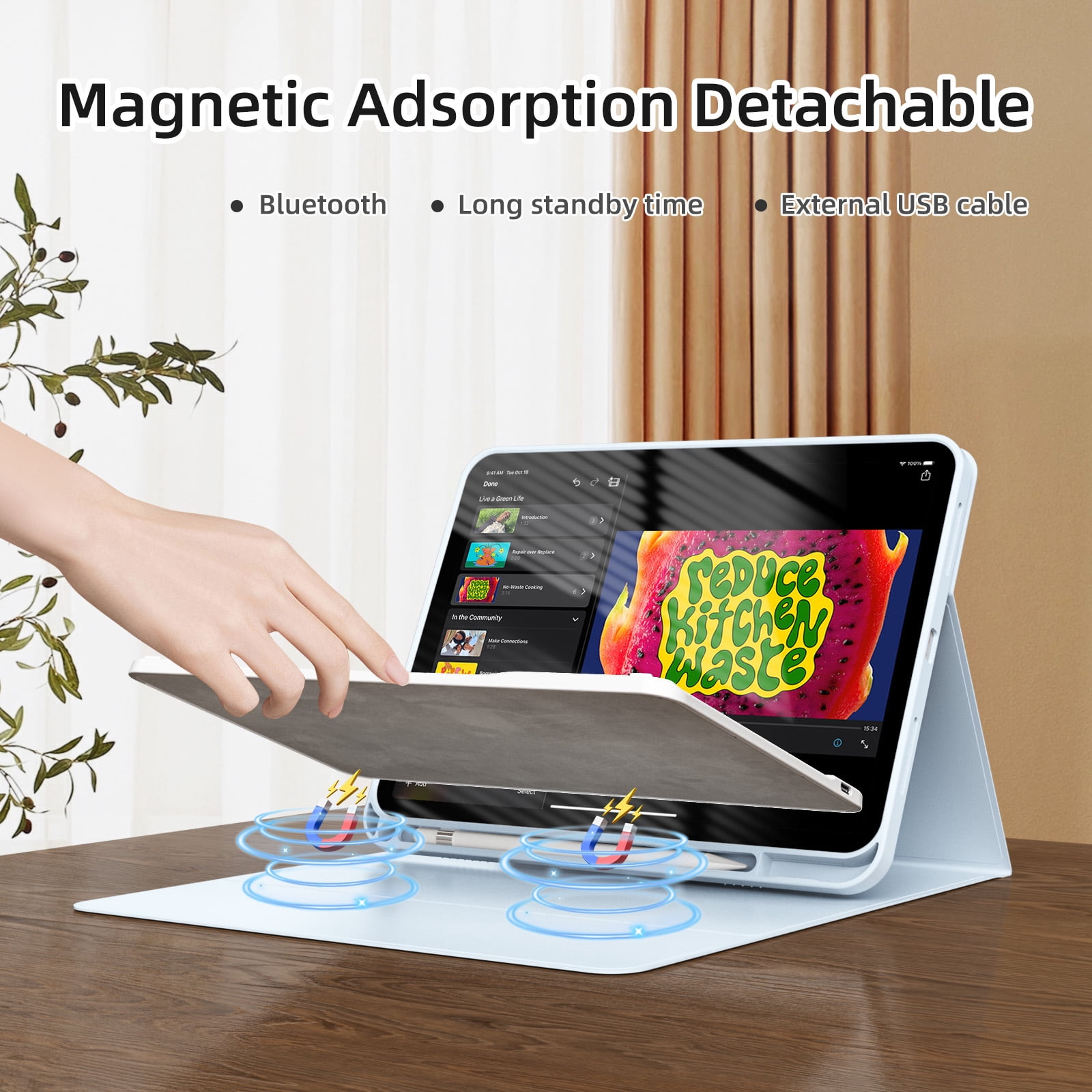 GKABXY Magnetic Keyboard Case for iPad A16 11th /10th Generation 2025/2022 with Pencil Holder 10.9/11 Inch, Magnetic Detachable Wireless Bluetooth Multi-Angle Stand Rechargeable Keyboard Case, Blue