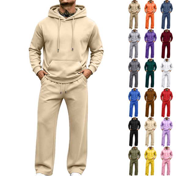 Two Piece Lounge Sets for Men Fall Winter Tracksuit Long Sleeve Hoodie Drawstring Jogger Pants Matching Sets Vacation Travel Outfits