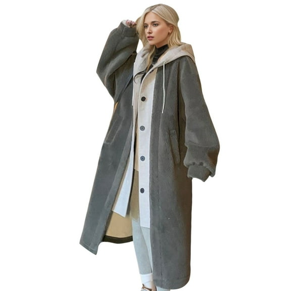 Women's Long Sleeve Hooded Jacket Cozy Oversized Winter Coat With Trim Details For Cold Weather Comfort