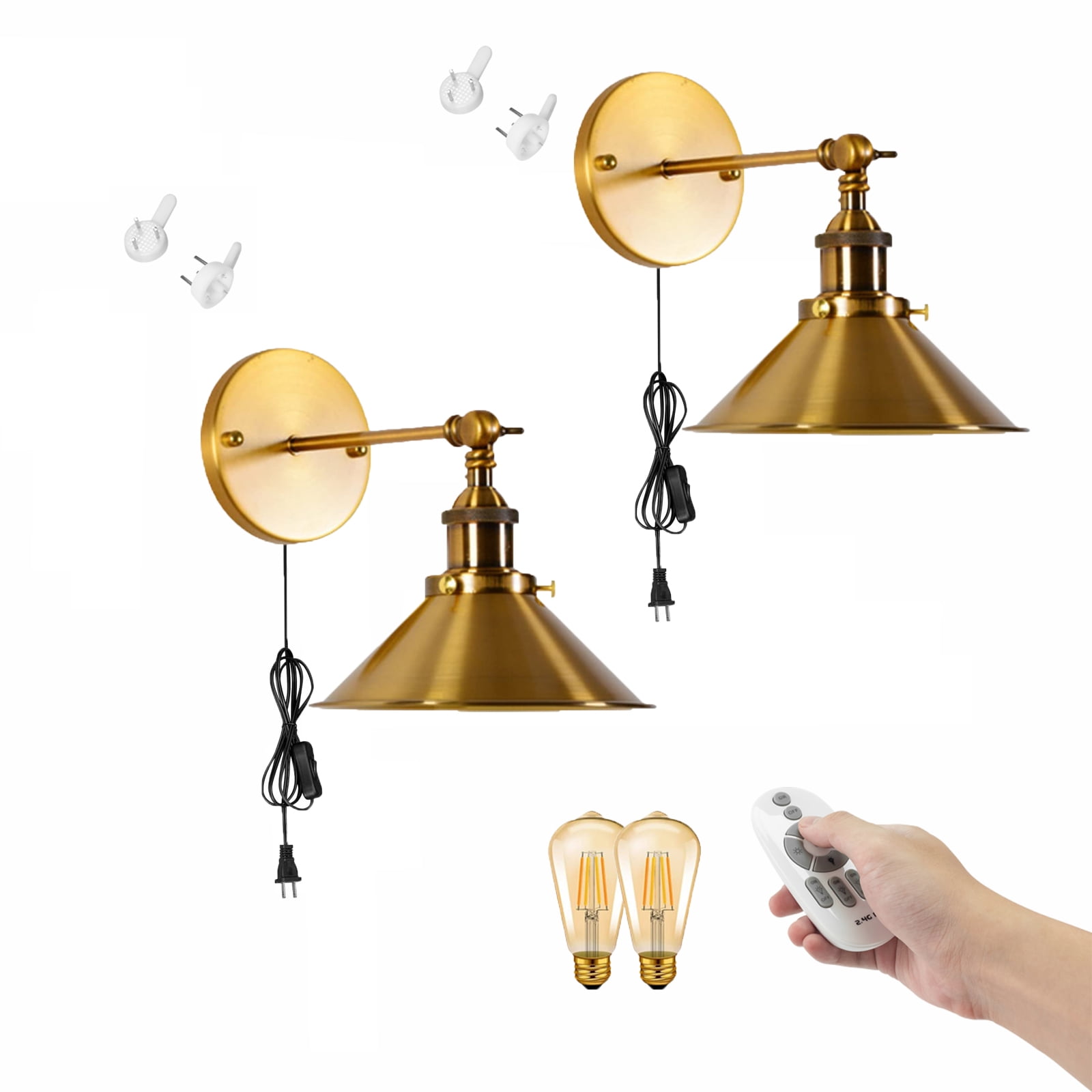 FSLiving Remote Control Wall Lamp with UL 5.9ft Black Plugin Button