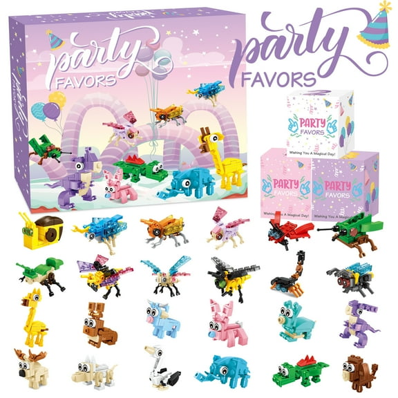 NWJ Building Blocks Toy Set - 24PCS Valentines Flower, Ocean & Land Animals, Educational STEM Gift for Kids Ages 3 , Creative DIY Construction Playset