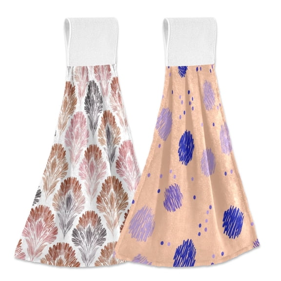 IAUYY Kitchen Hanging Towels Set of 2 100% Polyester Absorbent, Super Soft Hand Towels with Hanging Loops for Bathroom Kitchen Fan-shaped Pattern Dot Graffiti