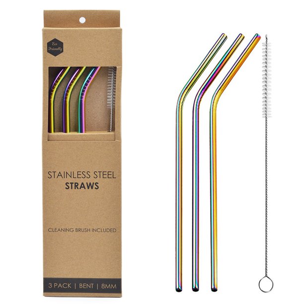 Reusable Stainless Steel Metal Straws Set Ultra Long 10.5 Inch Wide 8mm