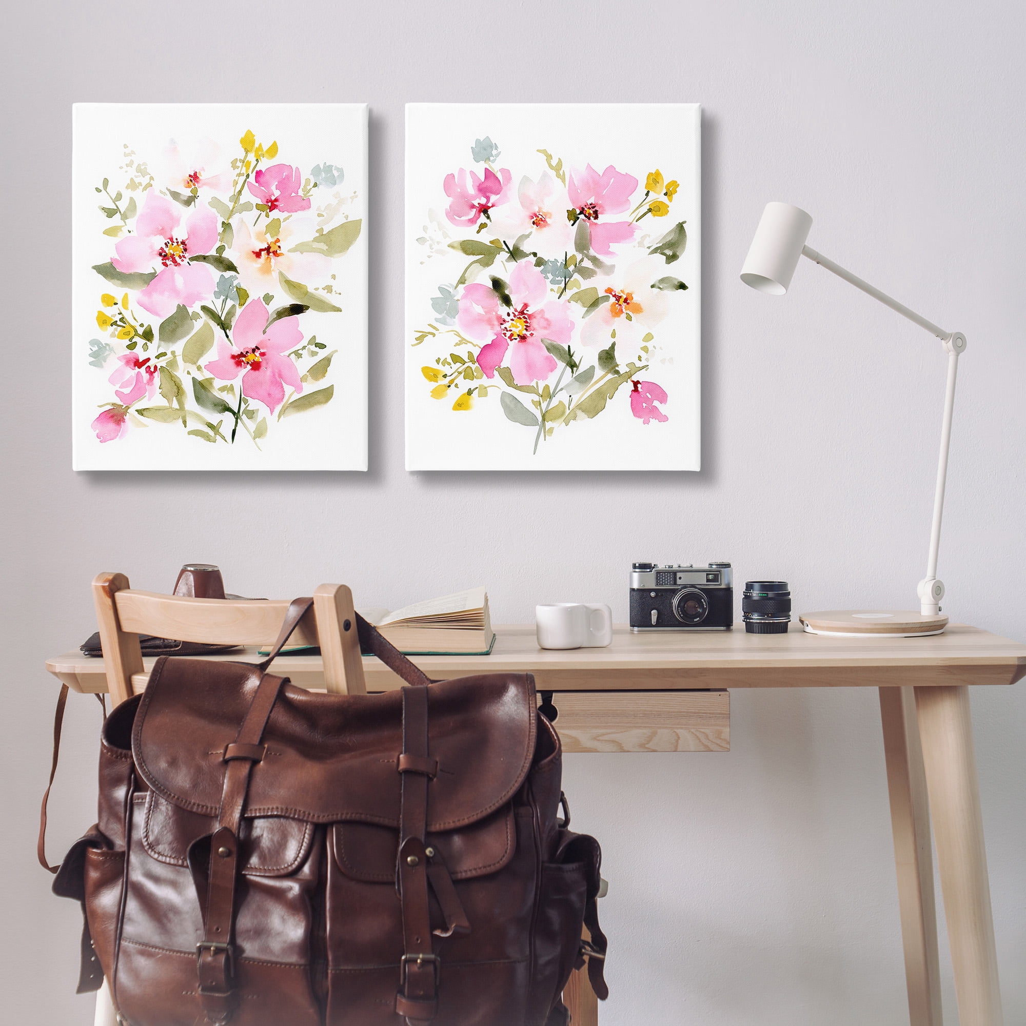 Stupell Industries Pink Scattered Blooms Botanical & Floral Painting Gallery Wrapped Canvas Art Print Wall Art, 24 x 30, Set of 2