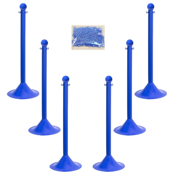2 Inch Blue Light Duty Stanchion & Chain Kit (6 Pk)