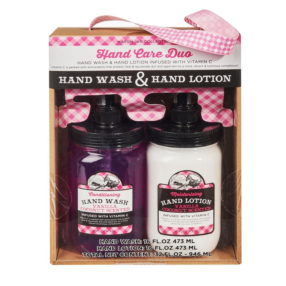 Vanilla Coconut Hand Wash & Hand Lotion Mason Jar Gift Set