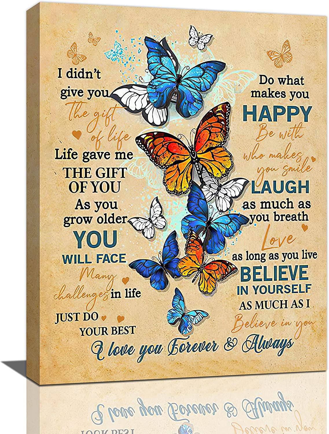Blue Butterfly Wall Art Farmhouse Country Inspirational Quotes Canvas ...