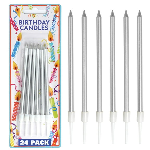24 Count Silver Metallic Birthday Candles, Birthday Parties, Wedding Decorations, Party Candles, Candles for Cake, Cake Decorations