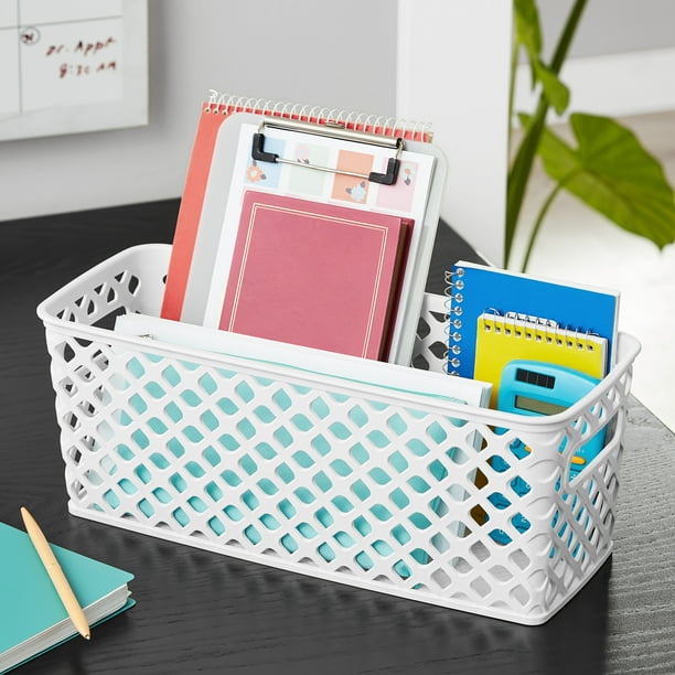 3 pack) Mainstays Narrow White Decorative Plastic Storage Basket