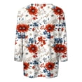 thumbnail image 6 of Cloaraye Plus Size Women's 4th of July Floral Star Print Shirts Loose Fit Crew Neck 3/4 Sleeve Casual Top, 6 of 6