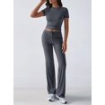 thumbnail image 6 of Women'S 2 Piece Lounge Sets Short Sleeve Tops Fold-over Flare Pants Casual Outfits Matching Set Dark Gray M, 6 of 9
