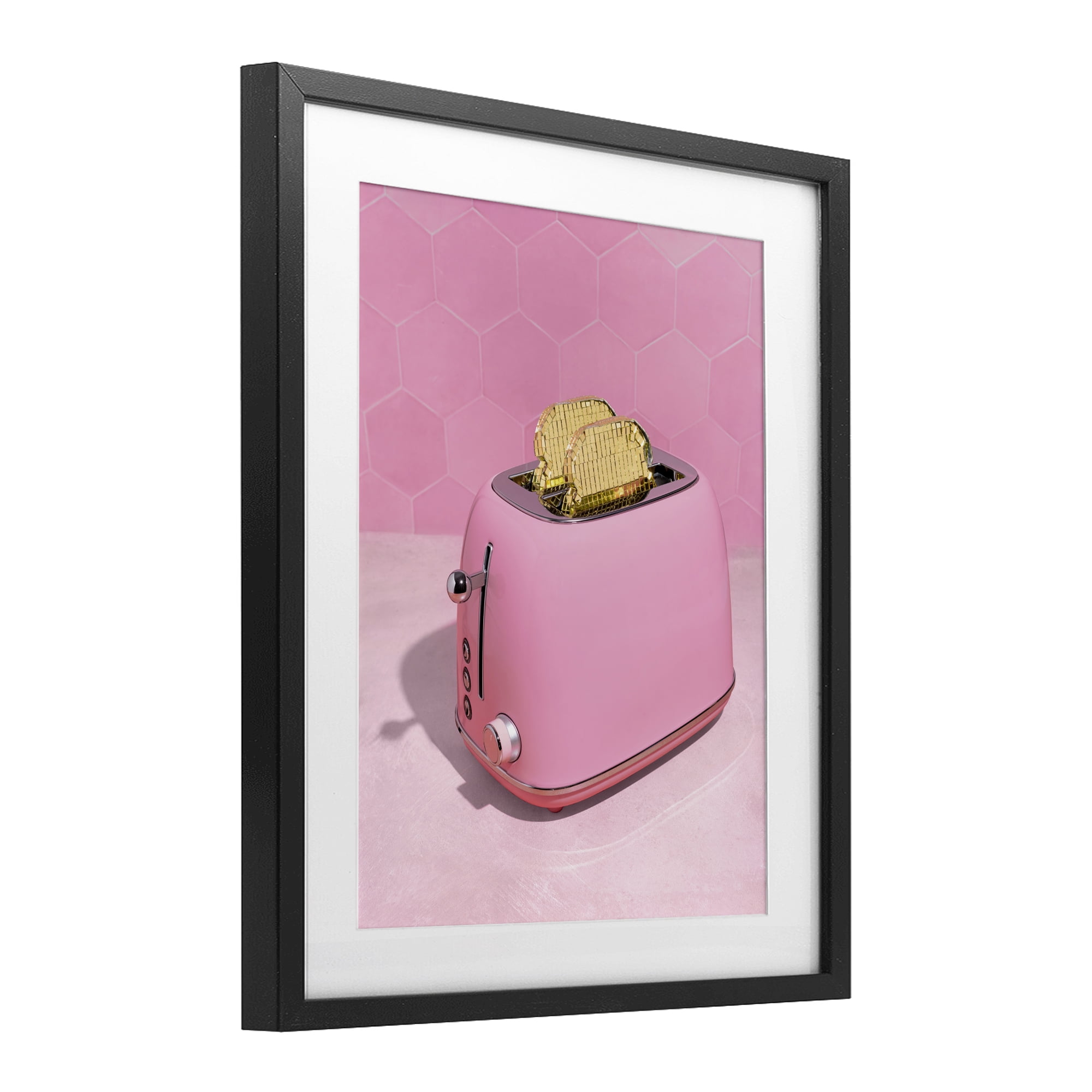 Stupell Industries Golden Toaster over Pink Black Framed Print Under Glass, design by LISH Creative