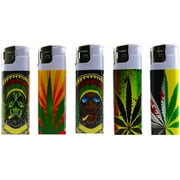Rasta Neon Electronic Disposable Lighters, (Pack of 5)