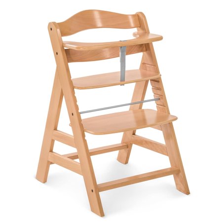 Alpha+ Grow Along Adjustable Wooden High Chair Seat with 5 Point Harness and Bumper Bar for Babies 6 Months and Up, Beechwood, Natural