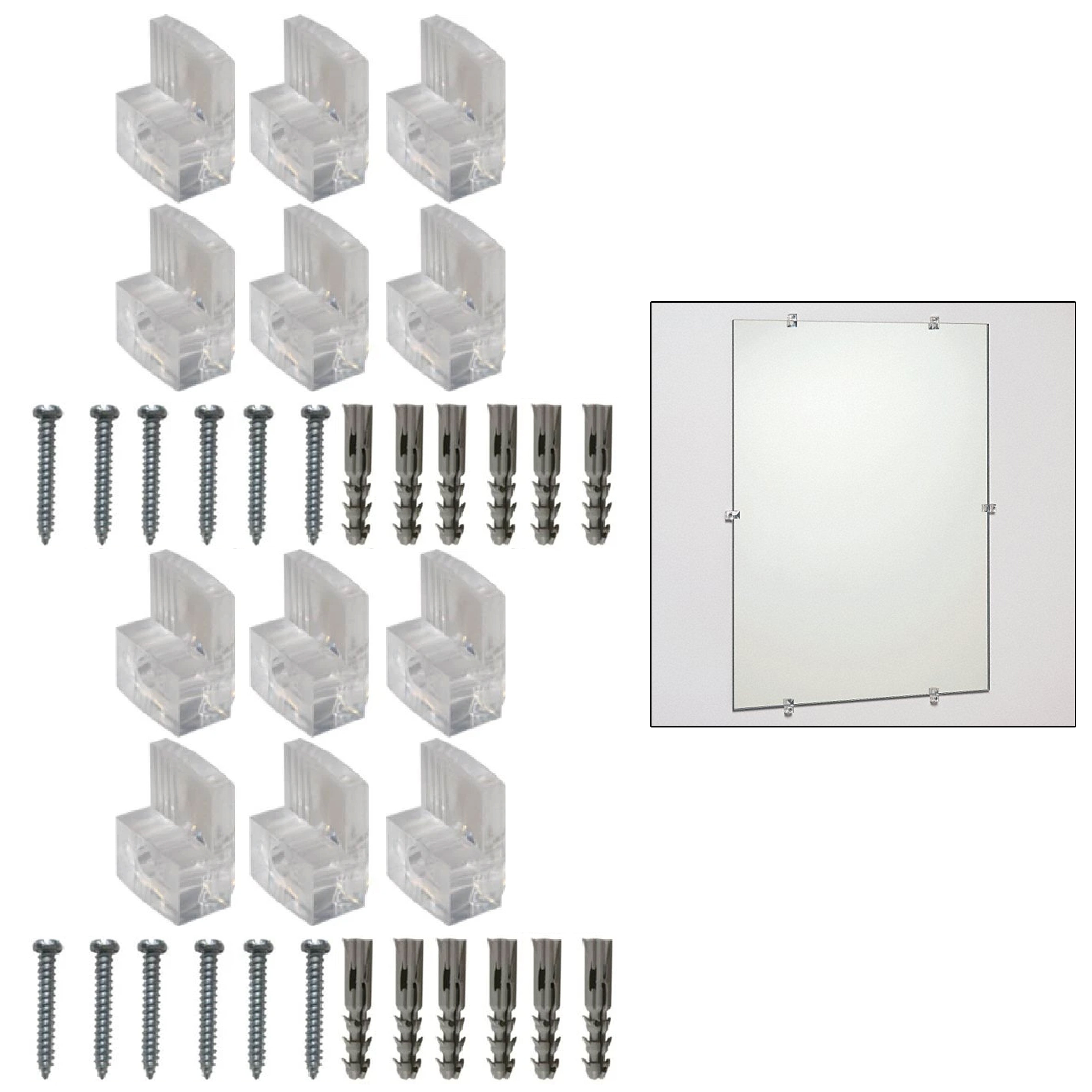 12 Mirror Clips Mounting Brackets Holders Metal Screws Hanging Wall