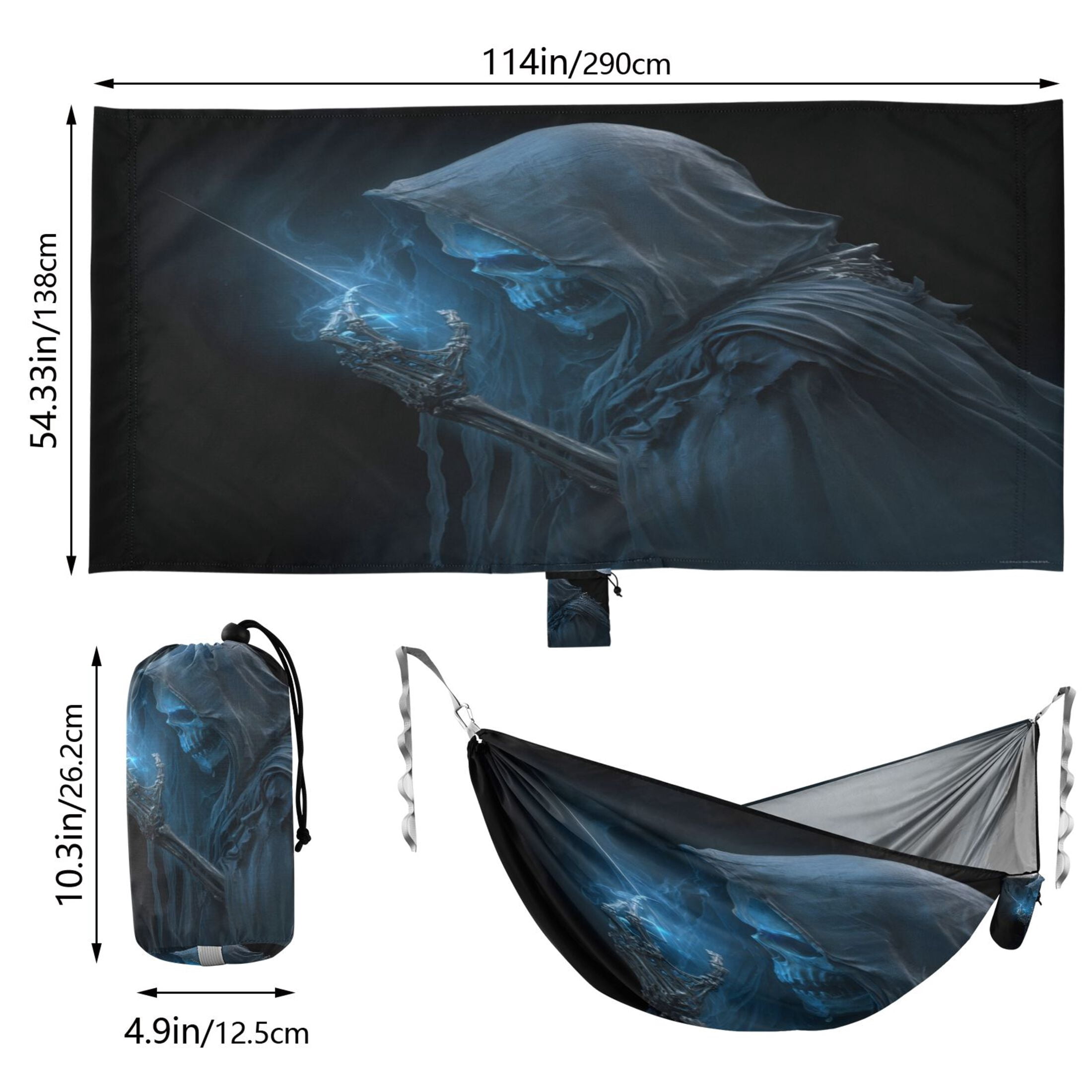 Hanging Hammock Portable Travel Camping For Outdooor Beach Camping Hiking 3d Blue Grim Reaper