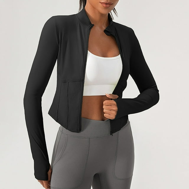 Ailaofu Women's Cropped Lightweight Stretchy Running Track Jackets Full Zip Slim Fit Athletic Tops