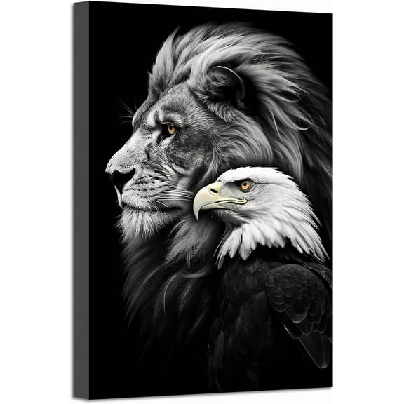 AVOI Lion and Bald Eagle Canvas Wall Art Black and White Animal Face Poster Prints Modern Artwork for Men Bedroom Living Room Office Decor (Animal) Unframe: 12x18in