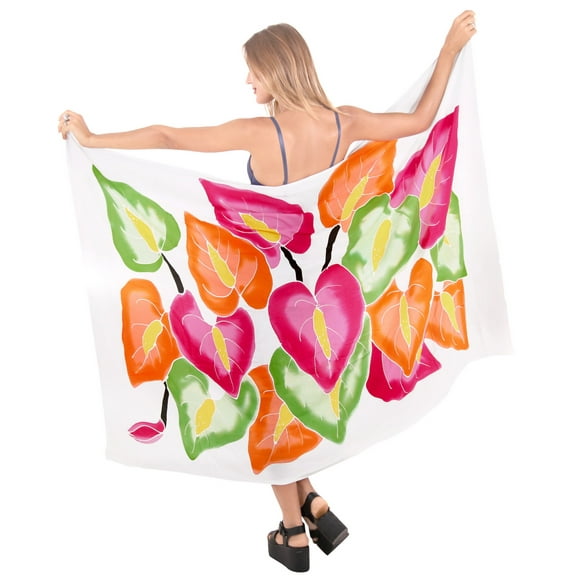 HAPPY BAY Women's Beachwear Summer Beach Wrap Bikini Wraps Sarong Coverups Skirt Swimsuit Swimwear Swim Cover up for Women One Size White, Leaves