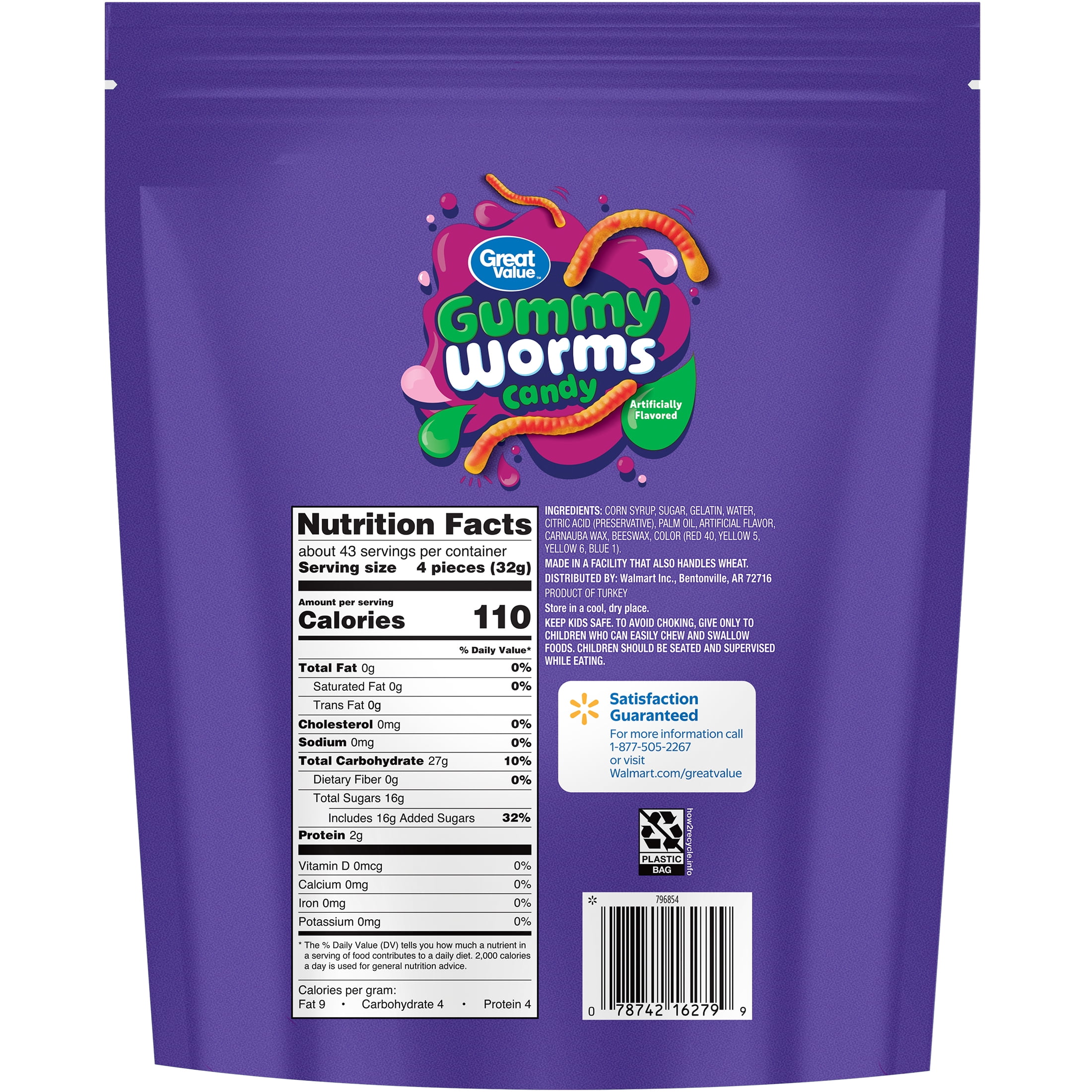 Great Value Gummy Worms Chewy Candy, 48 oz Bag