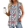 thumbnail image 2 of GERsome Summer Tank Tops for Women Pleated Scoop Neck Loose Fit Flowy Sleeveless T-Shirts Casual Vacation Curved Hem Muscle Tee S-2XL, 2 of 6