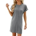 thumbnail image 3 of Womens Summer T Shirt Dress Casual Cap Sleeve Crewneck Loose Shift Mini Dresses Light Gray XL, 3 of 9