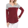 thumbnail image 1 of Unique Bargains T-Shirt Décontracté à Manches Longues et Col en V Fendu pour Femmes, 1 of 4