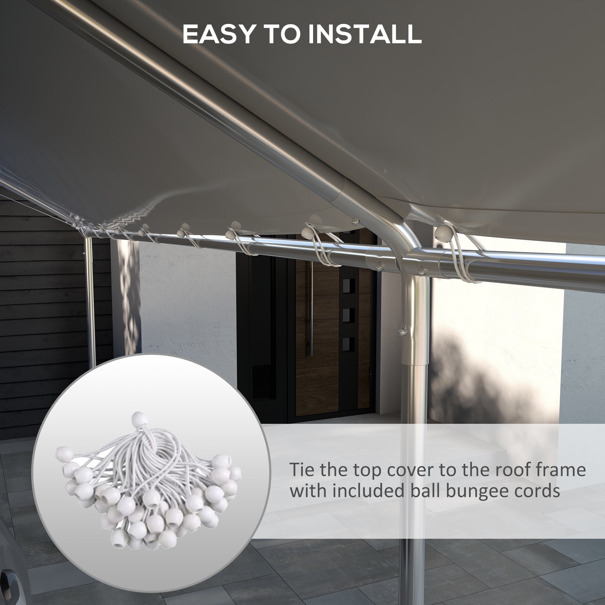 Homiyad 10 x 20ft Carport Roof, UV Resistant Canopy Replacement Cover with Ball Bungee Cords, White