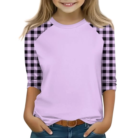 YOUYEDAIN 3/4 Sleeve Shirts for Girls Size 11-12 Crew Neck Top Cute Teen Girls Clothes Oversized Tshirt Light Purple 11-12 Years