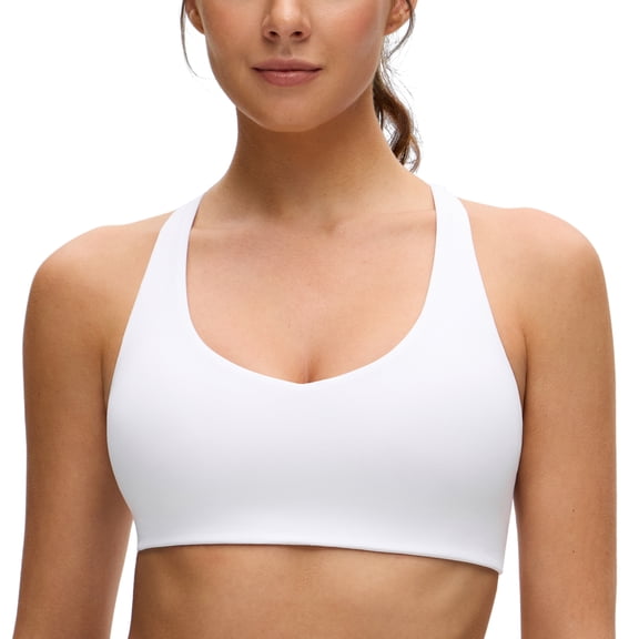 CRZ YOGA Butterluxe Racerback Sports Bras for Women V Neck Padded Wireless Athletic Yoga Crop Top