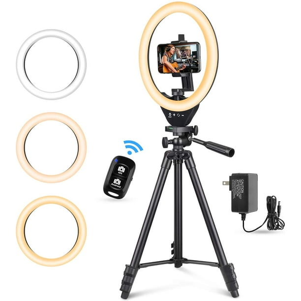 Anneau Lumineux Lumière de Selfie de Selfie de Bureau 10 avec Support de  trépied 3 Modes Lumineux Porte-téléphone Portable pour la Photographie