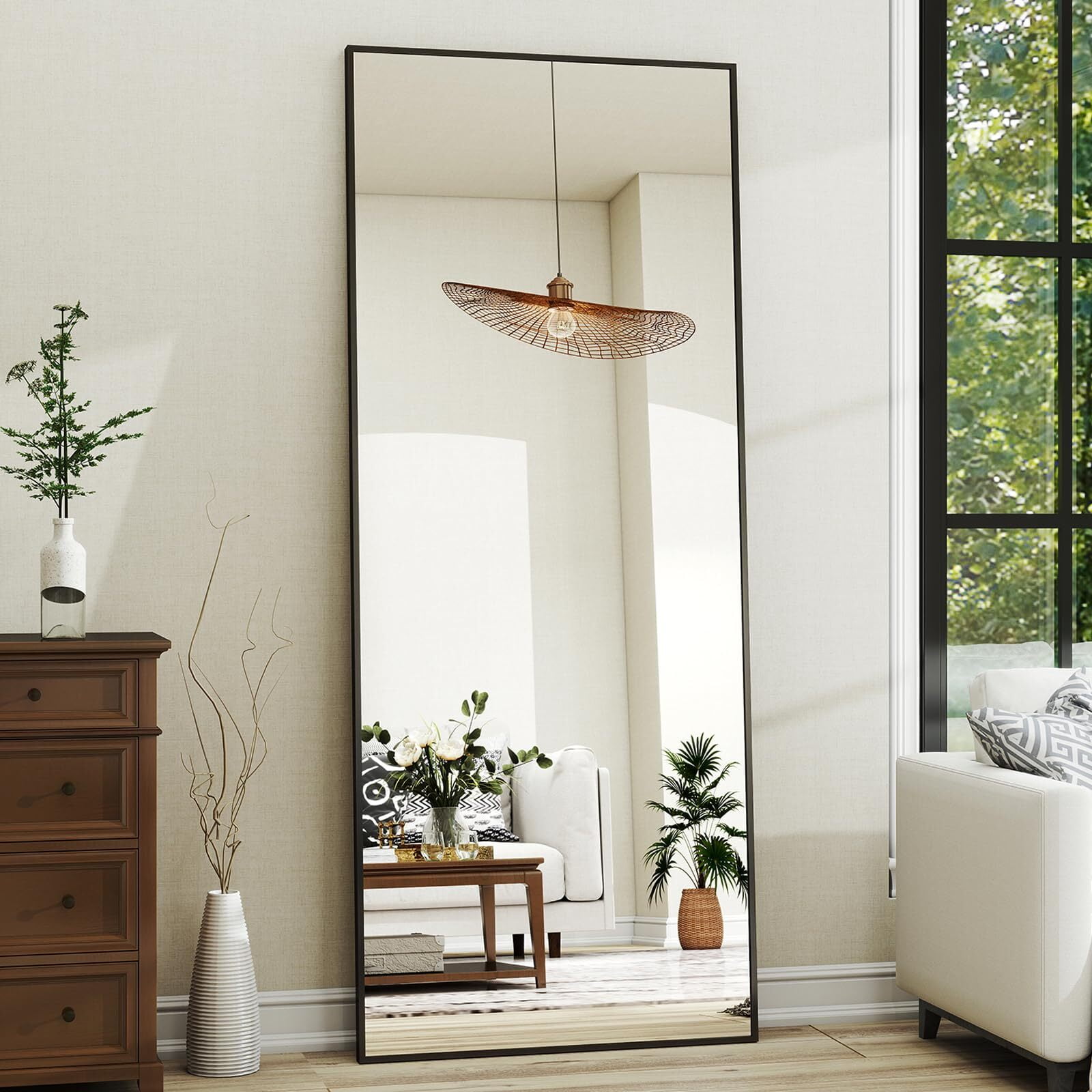 Anyrose 65"x 24" Floor Mirror Full Length Mirror Bedroom Floor Body Mirror with Stand,Black