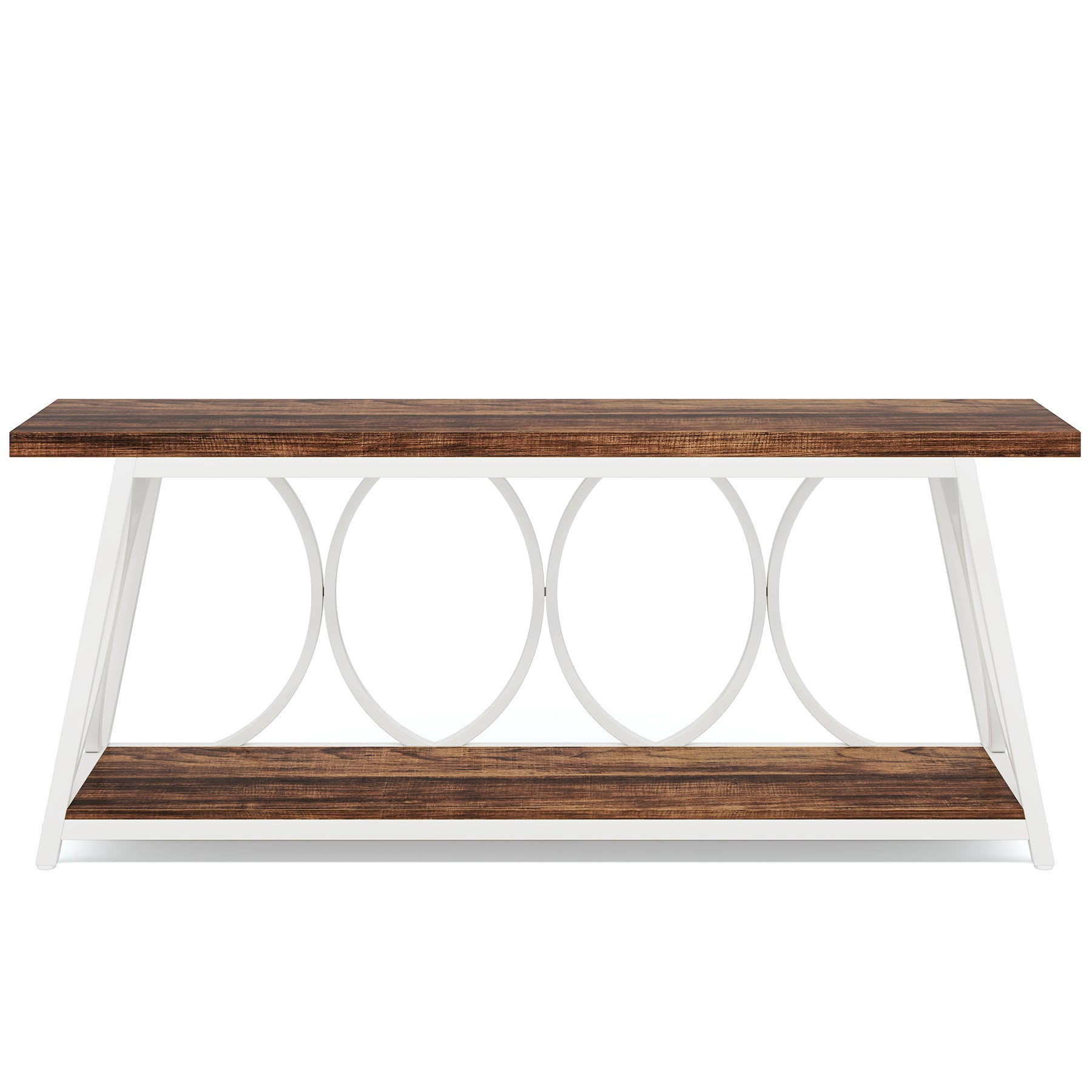 Fnova 70.87" Farmhouse Console Table for Entryway, 2-Tier Storage Long Narrow Wood Entryway Table, Metal Frame, Easy Assembly, Brown White