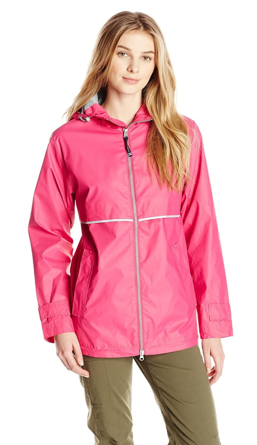 Charles River Women's New Englander Rain Jacket in Hot Pink/Reflective