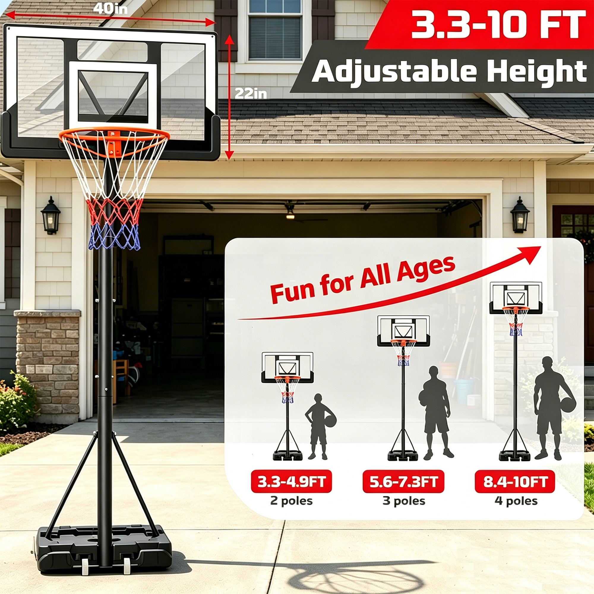 Toremore 40" Adjustable Portable Basketball Hoop photo 2
