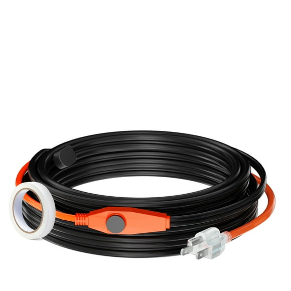 KFFKFF Pipe Heating Cable, 30FT 7W/FT Heat Tape for Pipes with Built-in Thermostat, Water Pipe Heat Cable Protects PVC Hose, Metal and Plastic Pipe from Freezing