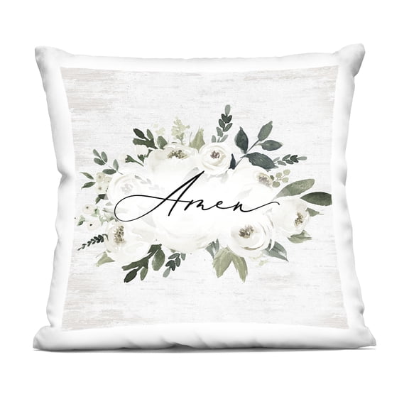 Stupell Industries Amen & White Roses Decorative Printed Throw Pillow Design by Lettered and Lined