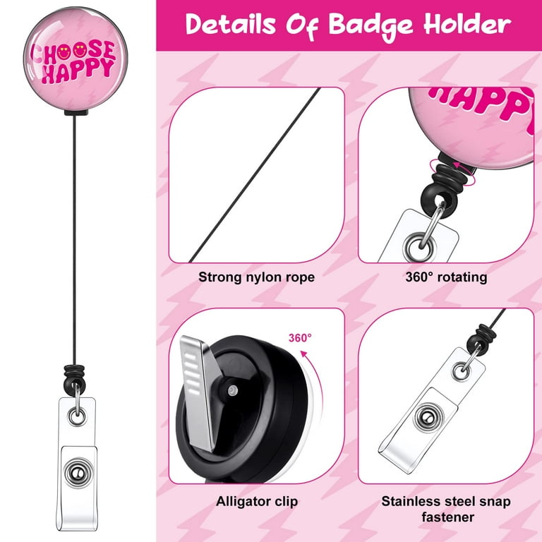 STOBOK 2pcs Easy-pull Button Badge Pink 2 Pack Badge Holder Clip Name Badge  Reels Nurse Badge Reel Holder Badge Reels Retractable Name Tag Holder