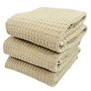 Serafina Home Waffle Beige Kitchen Dish Towels 100% Cotton Cloth Soft Cleaning Drying Absorbent Terry Box Loop: Set of 3 Multipurpose for Everyday Use