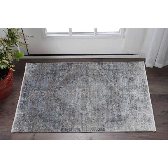 HomeRoots 566338 2 x 3 ft. Gray Abstract Distressed Rectangle Area Rug