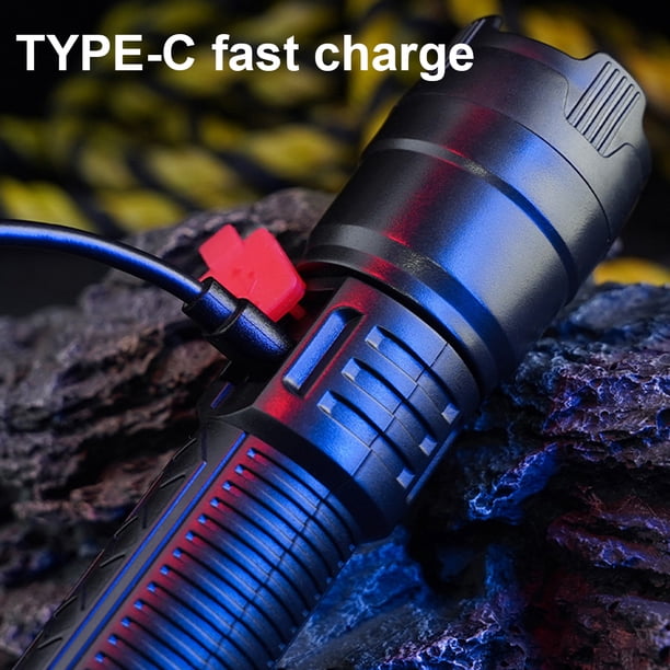 Potente linterna LED con carga USB linterna superbrillante pantalla de potencia luz de Flash más brillante resistente al agua para acampar y hacer senderismo