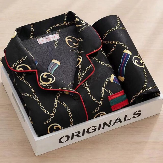 Pijamas de marca de lujo para mujer, conjunto de pijamas de satén para pareja, de manga larga, talla grande 5XL, otoño