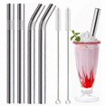thumbnail image 1 of pajitas reutilizables de metal de 12 mm de colores para té de burbujas con 2 cepillos, de acero inoxidable 304. Juego de pajitas curvas para bebidas de bar., 1 of 5