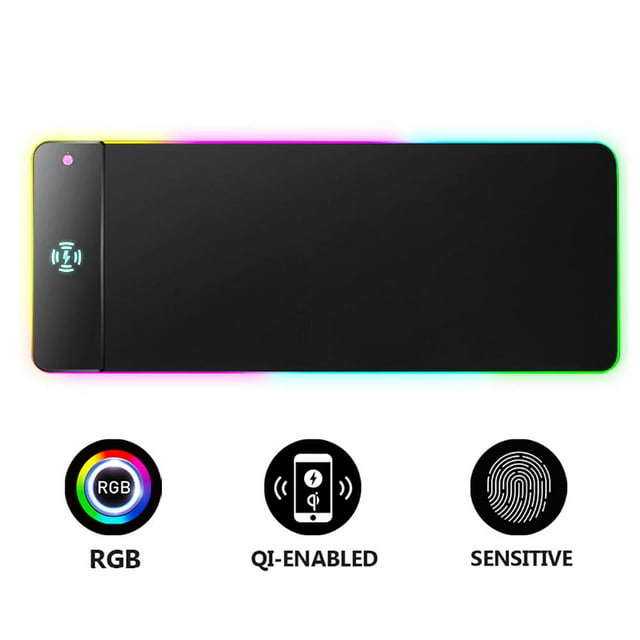 Tapis de Souris de Jeu RVB Étendu, avec Station de Recharge Sans Fil, 7 Couleurs DEL