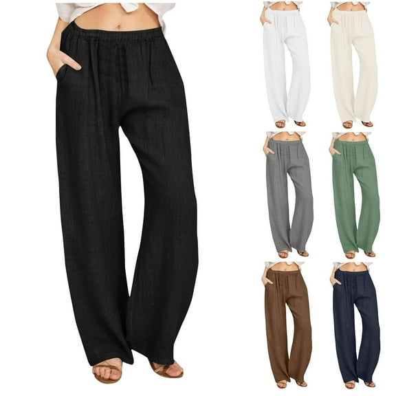 Swuxness Women Casual Straight Leg Pants, Womens Fall Long Pants, Women's Solid Color Loose Breathable Soft Comfortable Pants for Ladies Khaki, XXL