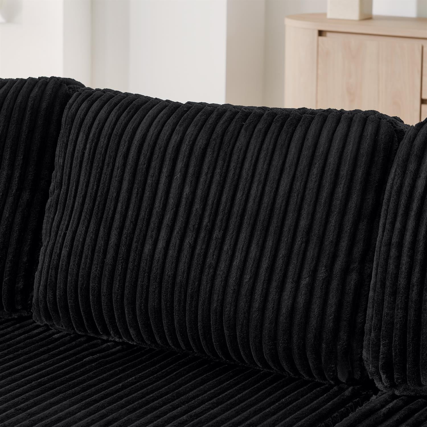 Demi Bonn 132" U-Shaped Modular Sectional Sofa, Modern Corduroy Couch for Living Room & Bedroom, Minimalist Comfy Sleeper Sofa, Black