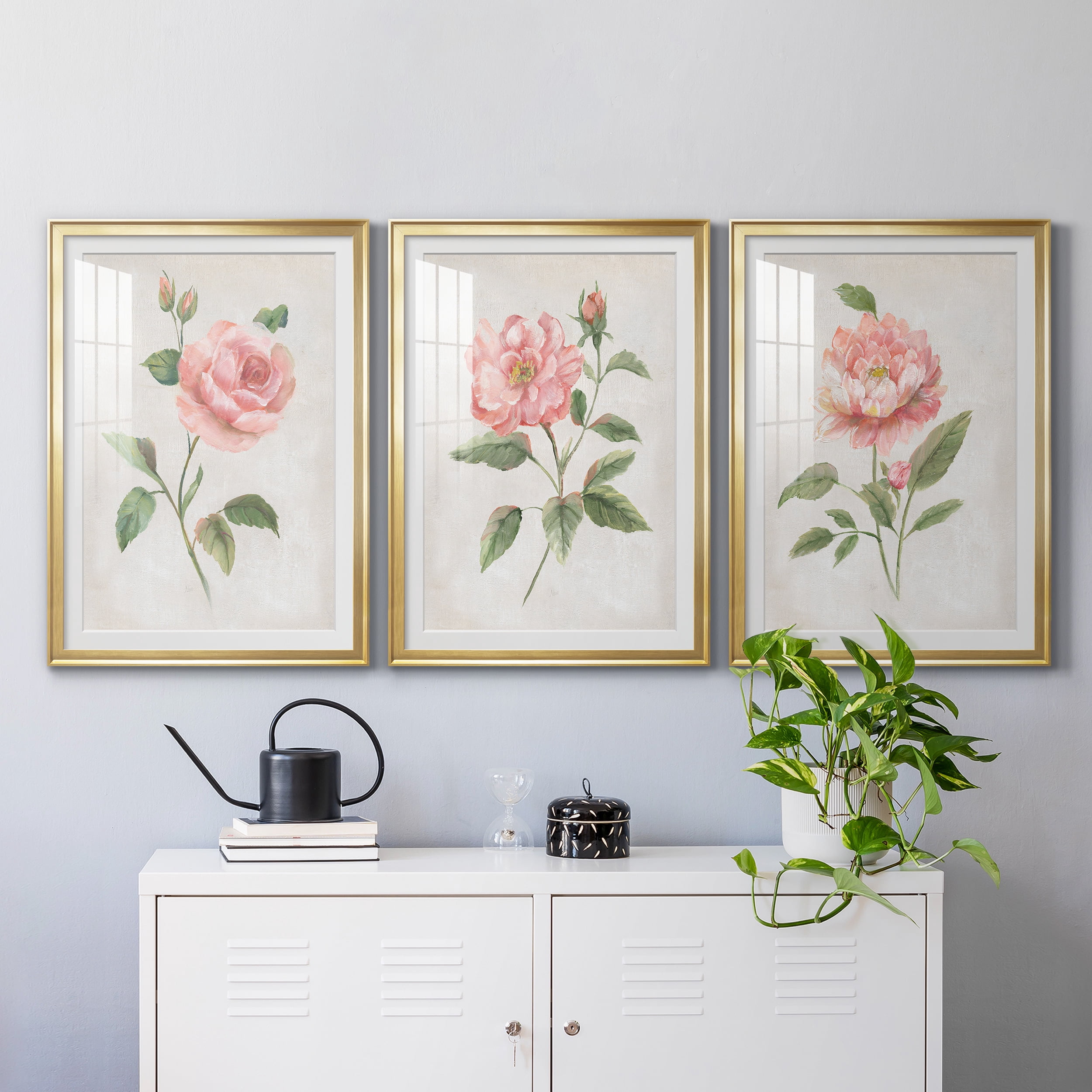 Grandiflora I Premium Framed Prints Set of 3 - Ready to Hang - 30.5 x 42.5 Each - Gold Frame