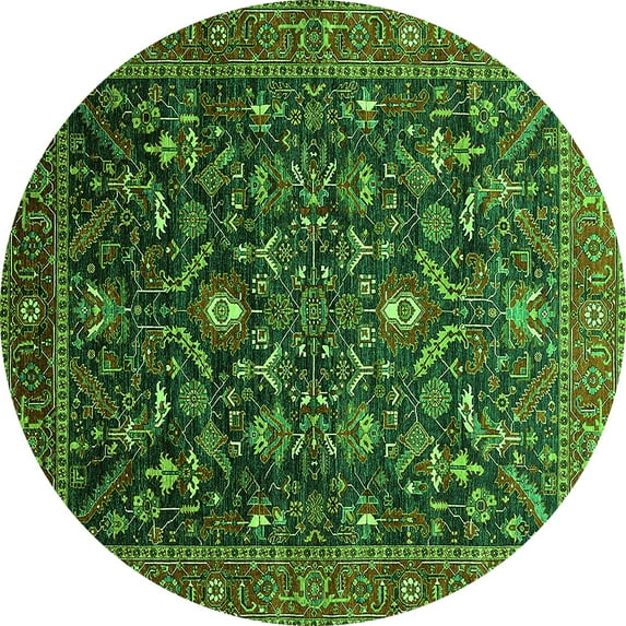 Ahgly Company Indoor Round Oriental Green Industrial Area Rugs, 8' Round